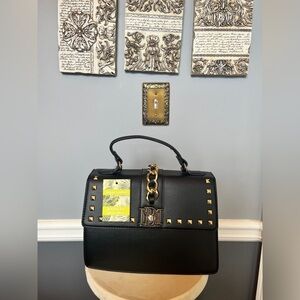 Badgley Mischka Kelly Studded/Big Chain Crossbody in Black Vegan Leather (NWT)